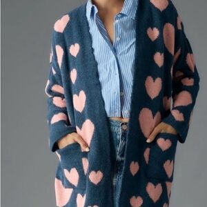 Maeve Navy and Pink Heart Knit Cardigan